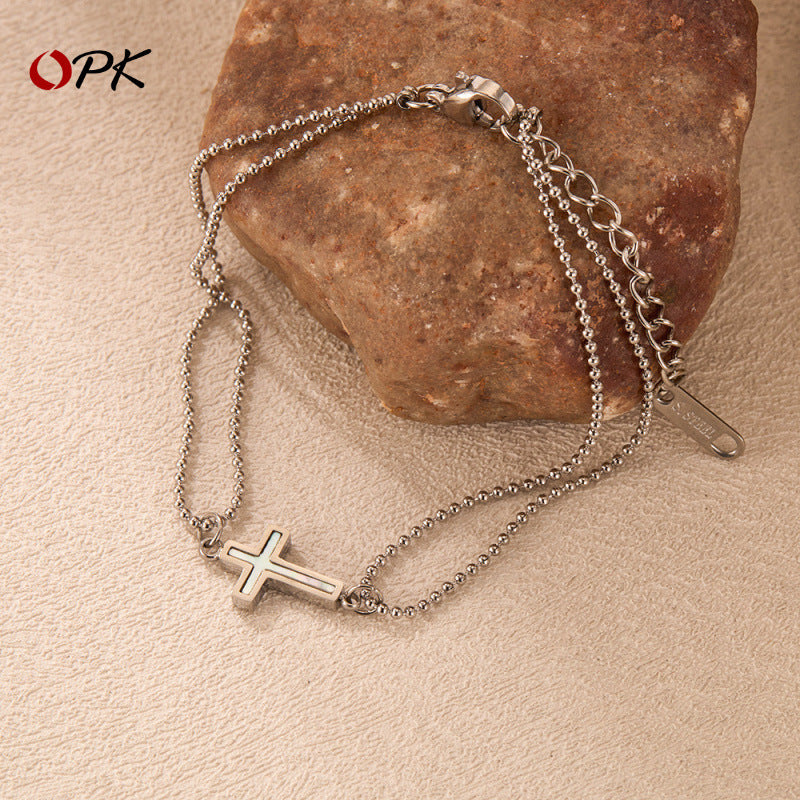 Double-layer Beads Chain Titanium Steel Bracelet