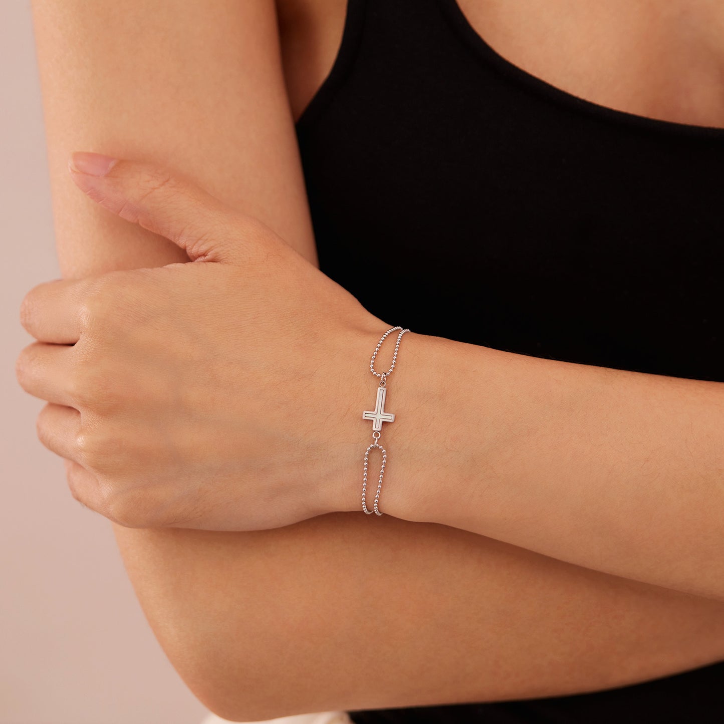 Double-layer Beads Chain Titanium Steel Bracelet