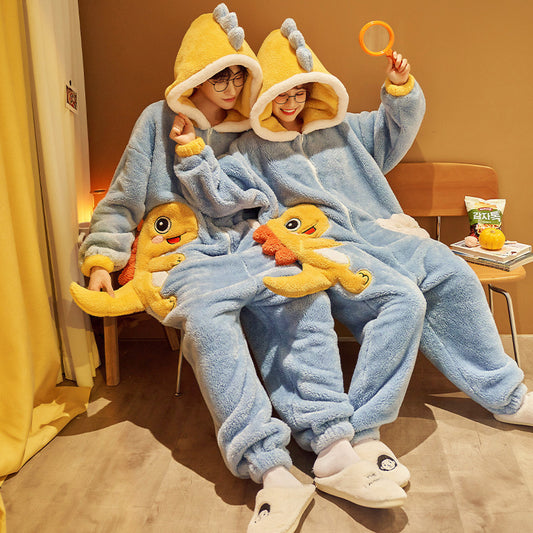 Couple Pajamas Female Coral Animal Pajamas Men Dinosaur One-piece Homewear Clothing