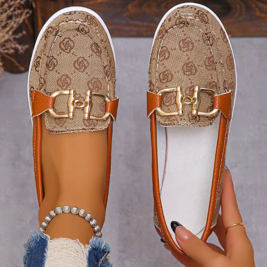 2024 New Autumn Women Trend Retro Designer Flat Shoes Women Fashionable round Toe Metal Decoration Casual Shoes Zapatos De Mujer